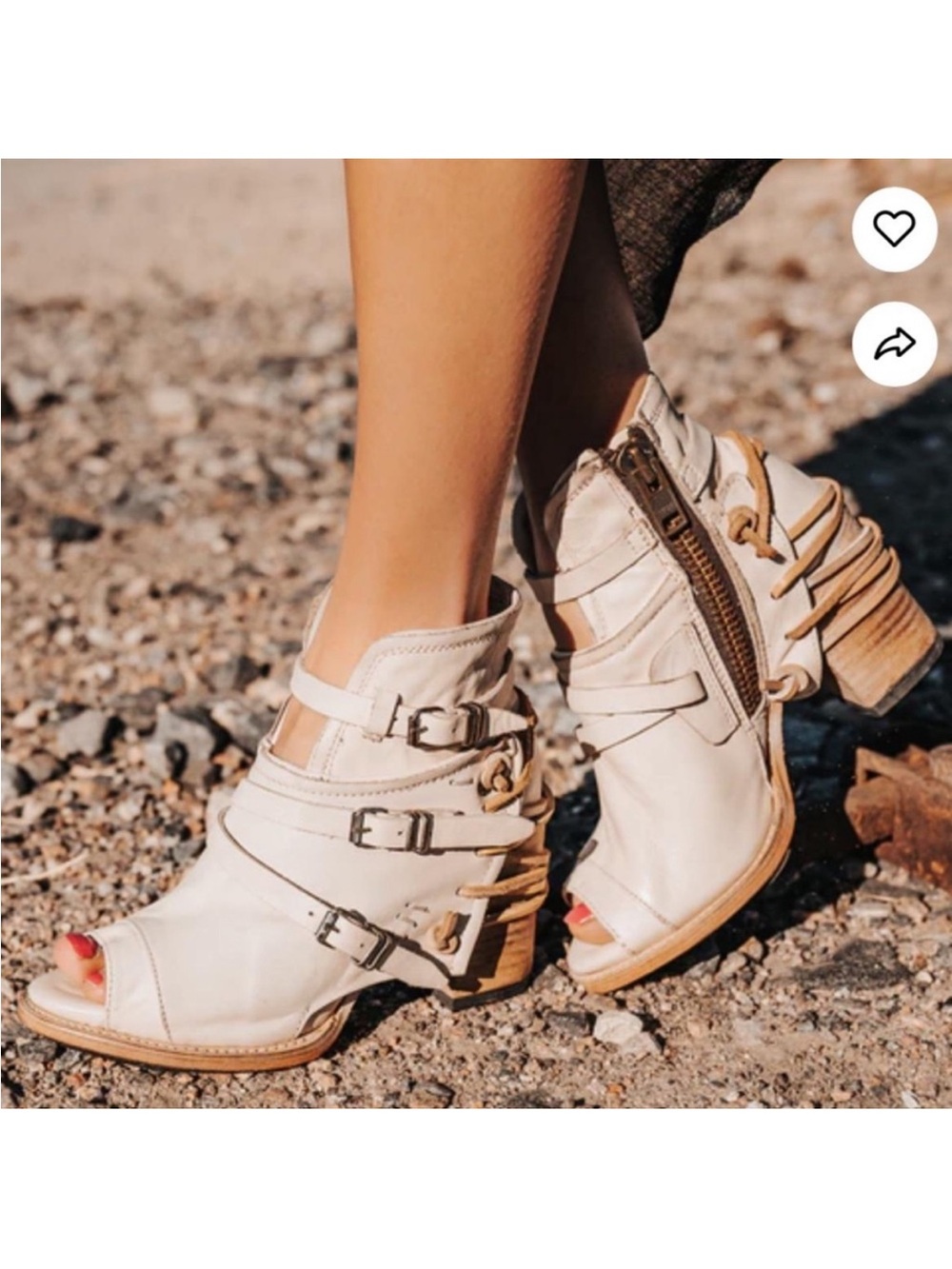Freebies Carter Cream Leather Buckle Peep Toe Ankle Booties 7